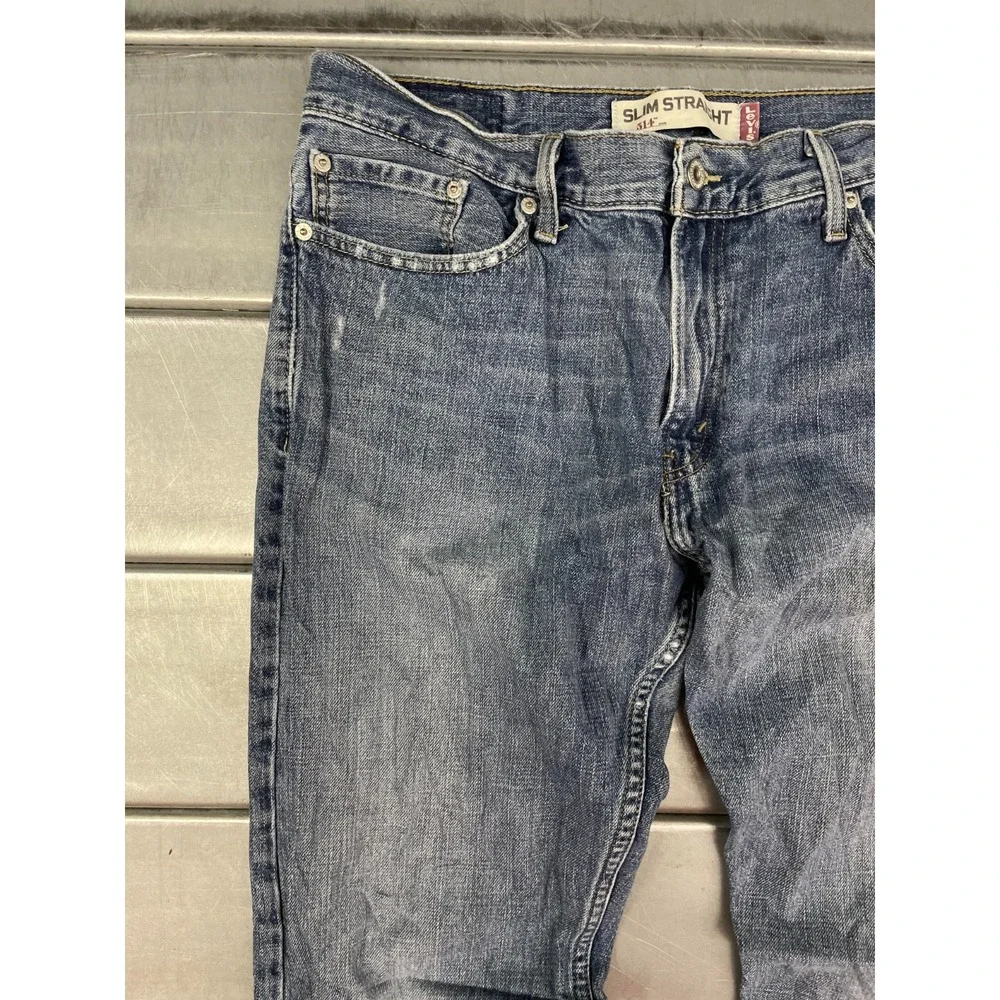 VTG Levis 514 Jeans Mens 34X30 Blue Medium Wash Denim Slim‎ Straight Distressed